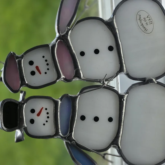 Stained Glass Snowman Suncatcher Window Ornament Snow People Husband And Wife - Picture 4 of 4